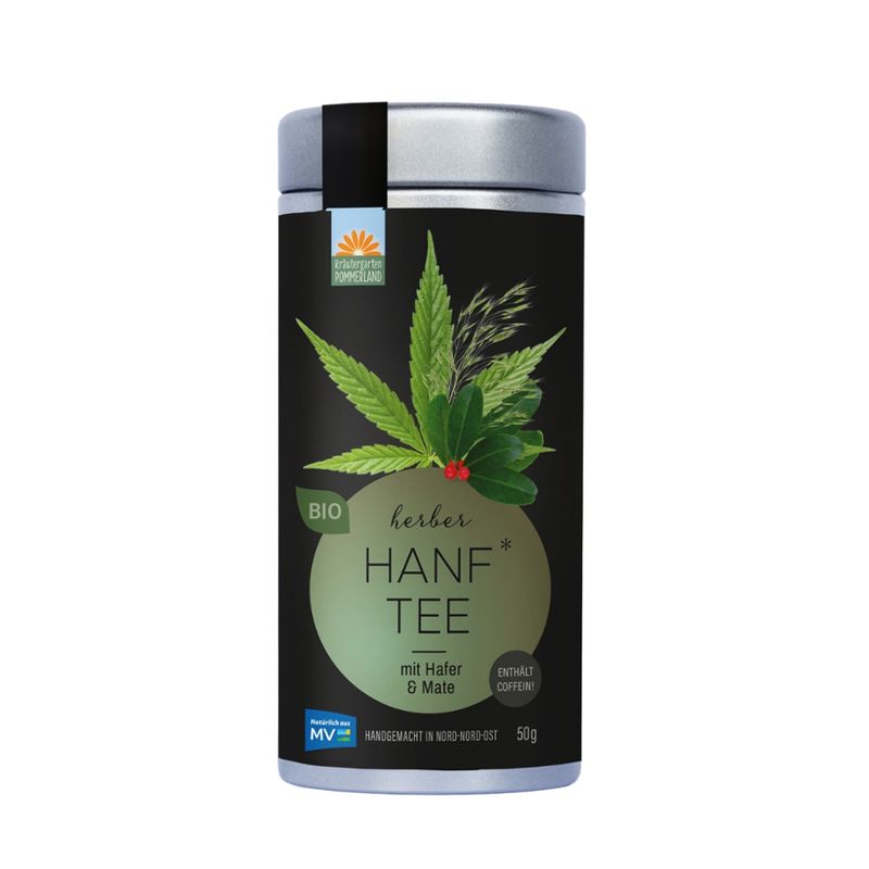 Kräutergarten Pommerland Herber Hanftee, anregende Bio Kräuterteemischung in der Vorratsdose - Produktbild