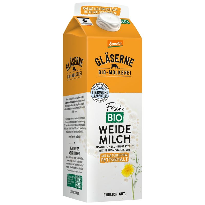 Gläserne Molkerei GM Bio Frischmilch mindestens 3,5% Fett 1l - Produktbild