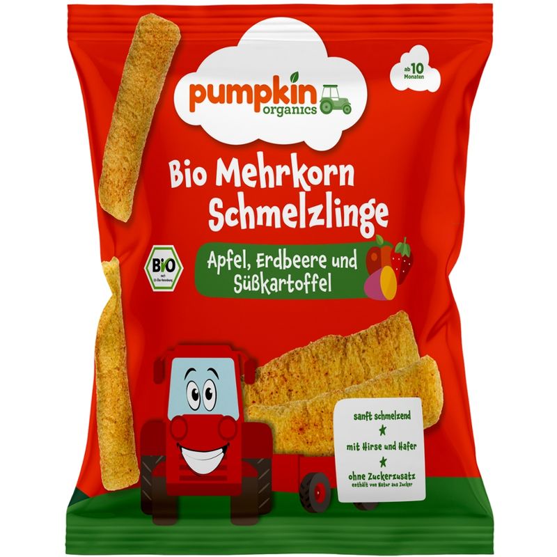 Pumpkin Organics Bio Mehrkorn Schmelzlinge Apfel, Erdbeere und Süßkartoffel - Produktbild