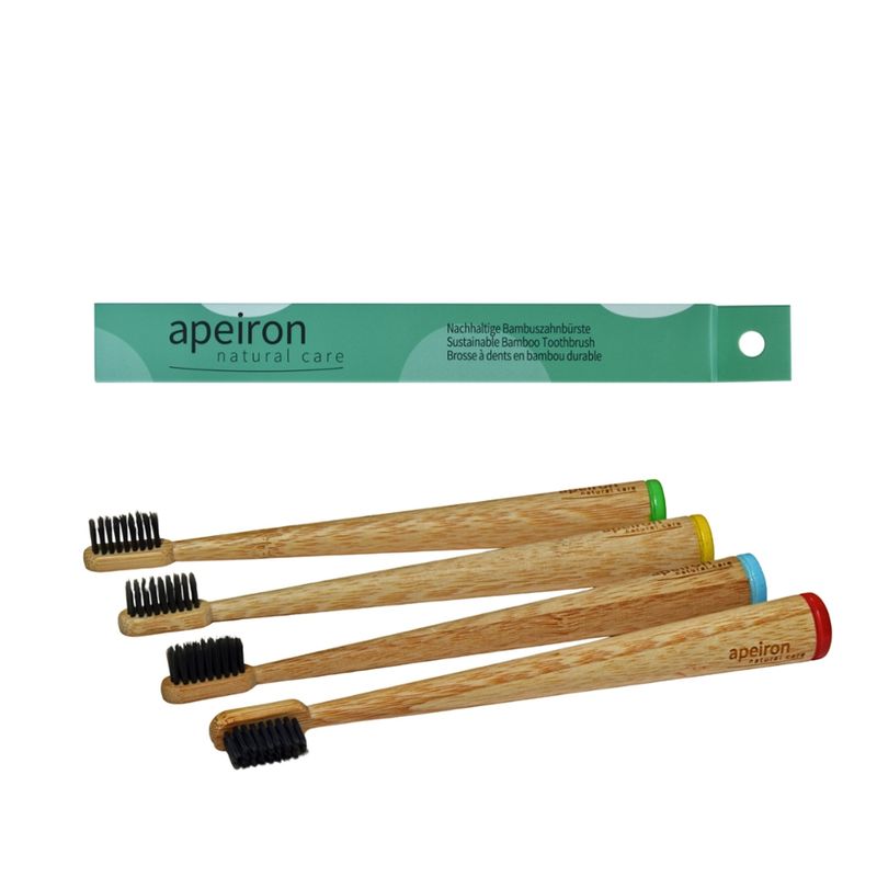 Apeiron Bambus-Zahnbürste, natur - farbig markiert - Produktbild
