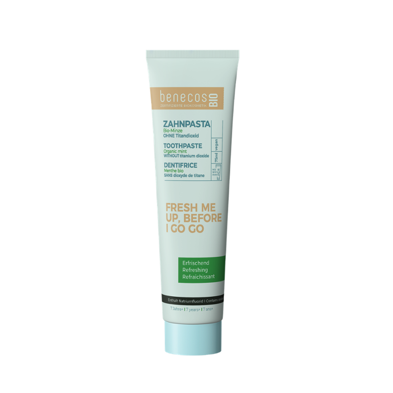 benecos benecosBIO Zahncreme Minze, Enthält Fluorid - Fresh me up, before I go go - Produktbild