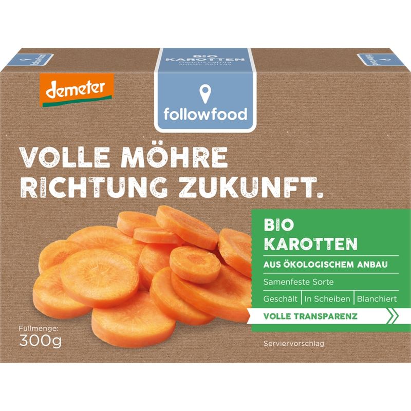 followfood Bio Karotten, samenfeste Sorte, in Scheiben, blanchiert, geschält, aus ökologischem Anbau - Produktbild