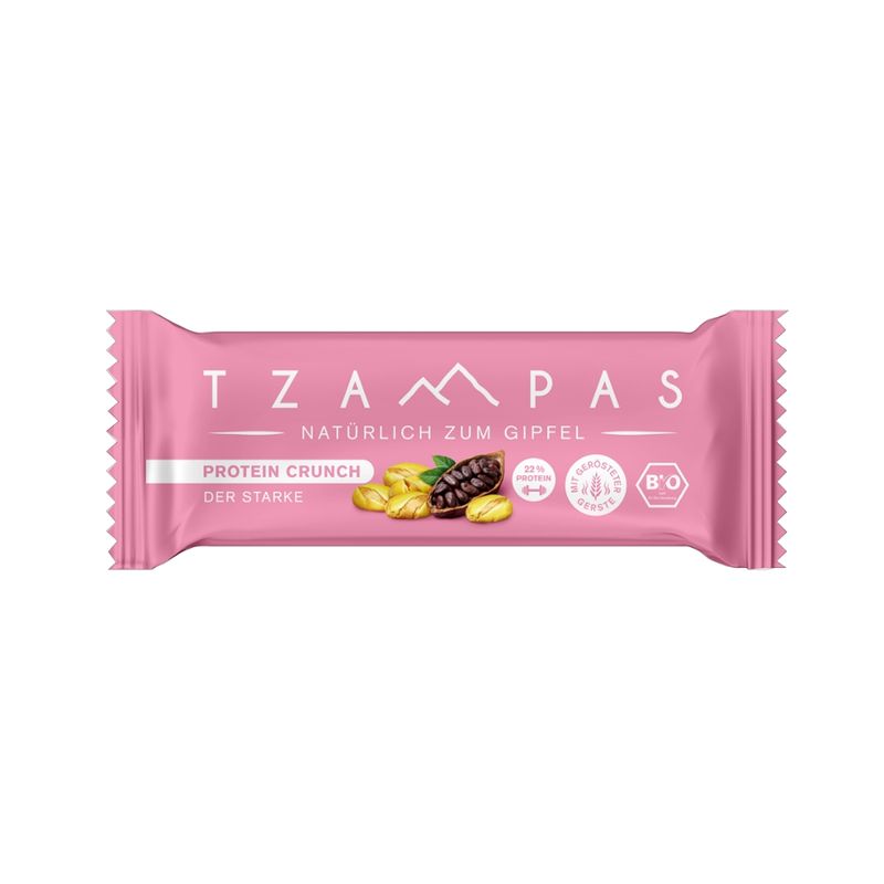 TZAMPAS TZAMPAS Proteinriegel Protein Crunch - Der Starke. Natürlich zum Gipfel. Mit Gerösteter Gerste, Kakao und gerösteten Sojabohnen. - Produktbild