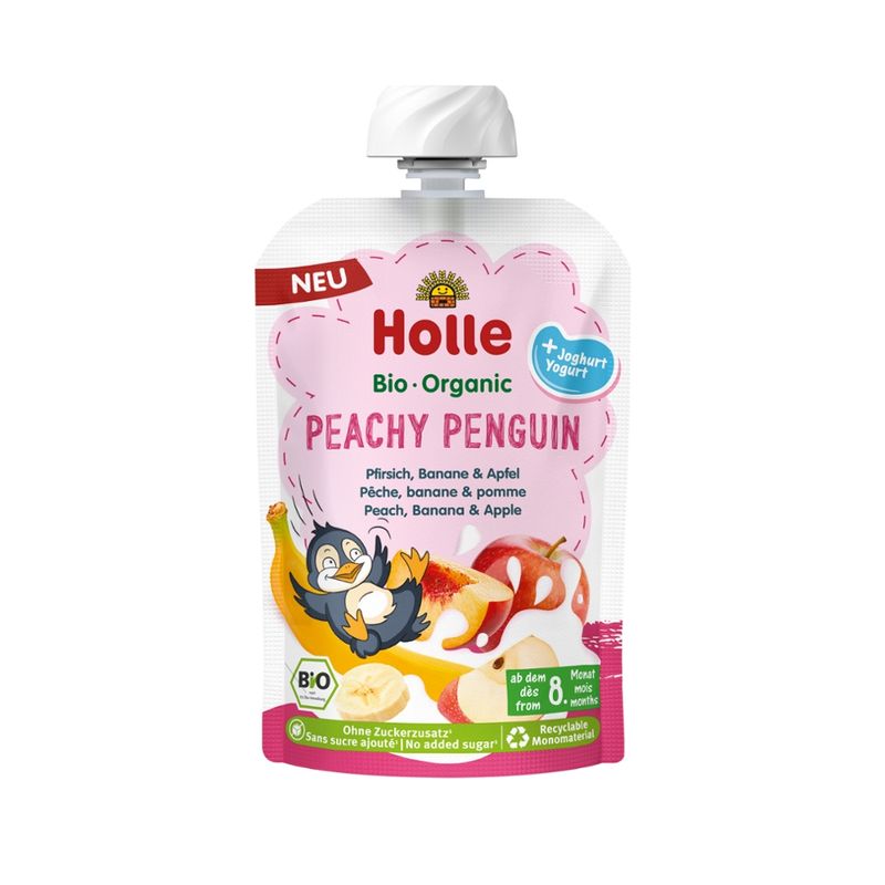 Holle  Peachy Penguin - Pouch Pfirsich, Banane & Apfel und Joghurt - Produktbild