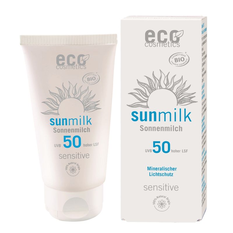 eco cosmetics Sonnenmilch LSF 50 mit Himbeere und Granatapfel - Produktbild
