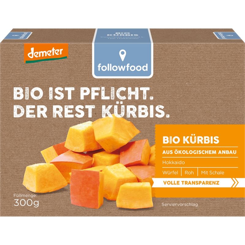 followfood Bio Kürbis, roh, mit Schale, als Würfel geschnitten - Produktbild
