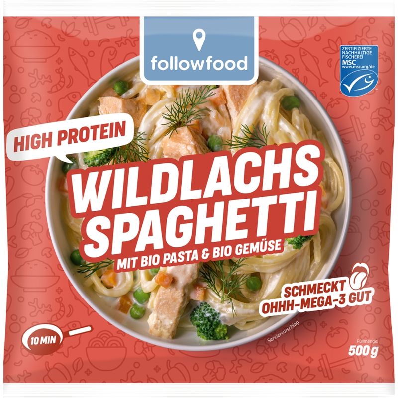 followfood MSC Wildlachs Spaghetti mit kontrolliert gefangenem Wildlachs und Gemüse in Dill-Sahnesauce - Produktbild