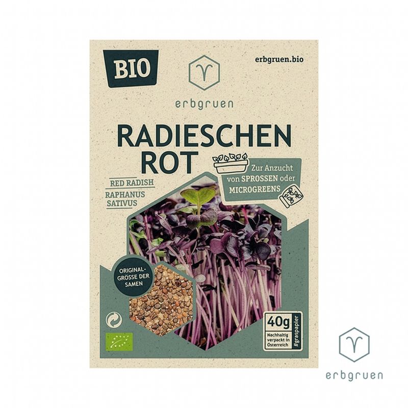 erbgruen Radieschen Rot - BIO Microgreens/Sprossen Samen, 40g - Produktbild