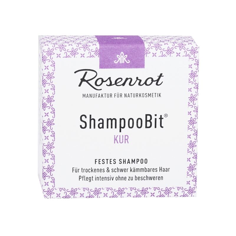 Rosenrot Naturkosmetik festes ShampooBit® Kur - 55g - in Schachtel - Extra reichhaltiges und cremiges Pflegeshampoo für schwer zu kämmende, trockene und auch lockige Haare. - Produktbild