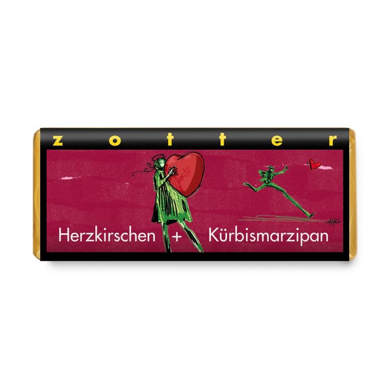 Zotter Schokolade Herzkirschen & Kürbismarzipan - Produktbild