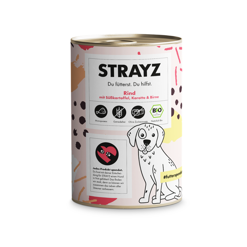 STRAYZ STRAYZ Hund Nassfutter Rind mit Süßkartoffel, Karotte & Birne BIO, 400g - Produktbild