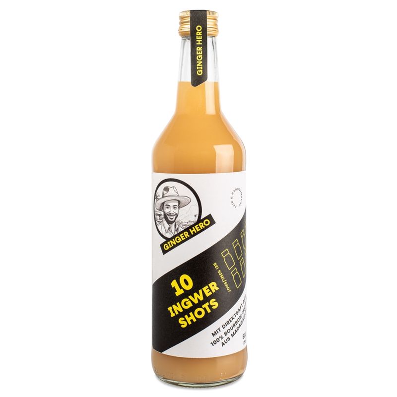 GINGER HERO 10 Bio Ingwer-Shots CLASSIC 0,5l, OHNE ZUCKERZUSATZ, Bourbon-Ingwer aus Madagaskar - Produktbild