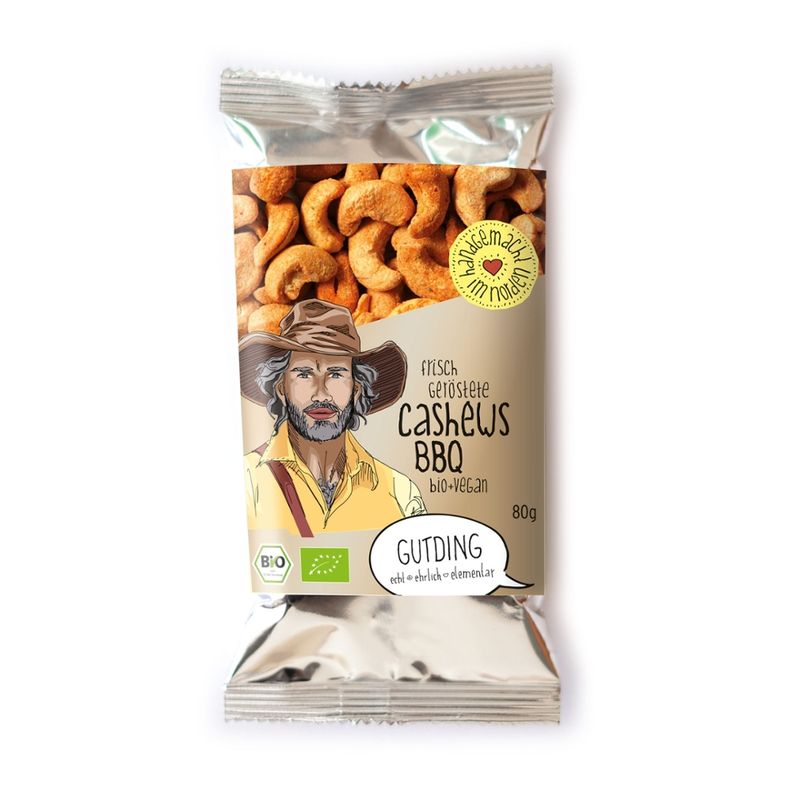GUTDING Bio-Cashews geröstet, BBQ im PP-Tütchen, glutenfrei & vegan - Produktbild