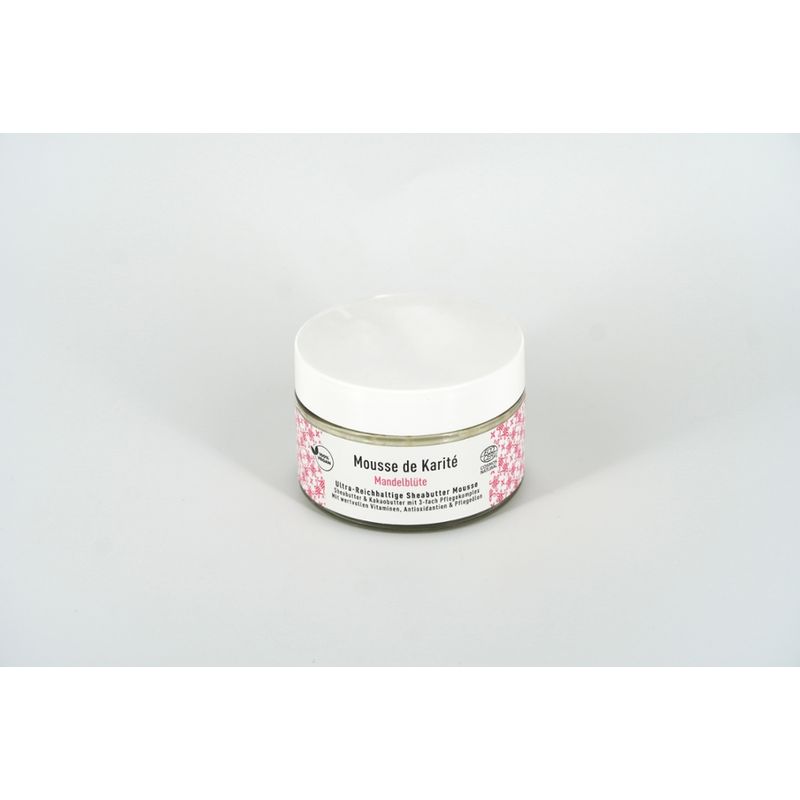 Rosenrot Naturkosmetik Mousse de Karité Mandelblüte - 100ml - Diese wunderbar geschmeidige und leicht feste Mousse pflegt die Haut glatt, seidig weich und wirkt regenerierend und feuchtigkeitsspendend. - Produktbild