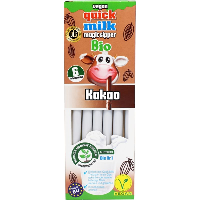 Quick Milk Quick Milk 6 Kakao Trinkhalme - biologisch abbaubare, BIO 36g - Produktbild
