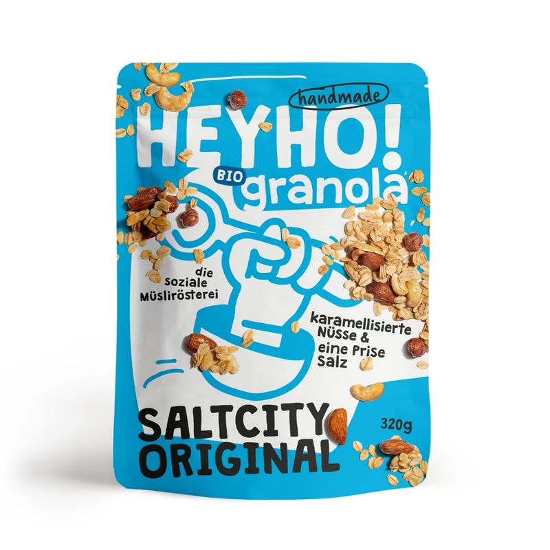 HEYHO Granola (Schweiz) Saltcity Original Handmade Granola avec noisettes, noix de cajou et amandes caramélisées. - Produktbild