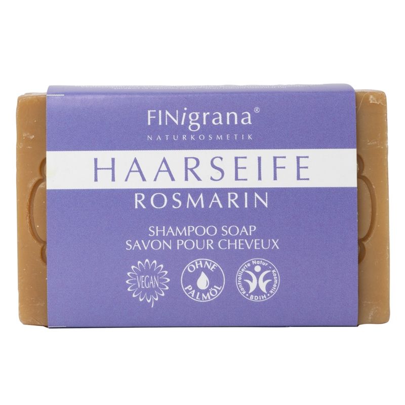 FINigrana® Naturkosmetik FINigrana Haarseife, mit rein ätheirschem Rosmarinöl, aus 5 wertvollen Pflanzenölen, 100g rechteckig, zur milden Reinigung und Pflege von Haar und Kopfhaut - Produktbild