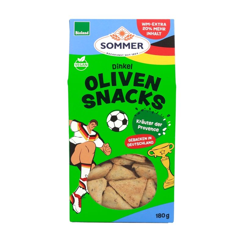 SOMMER BACKKUNST SEIT 1864 Bio Dinkel Oliven-Snacks Kräuter der Provence 180g - Produktbild