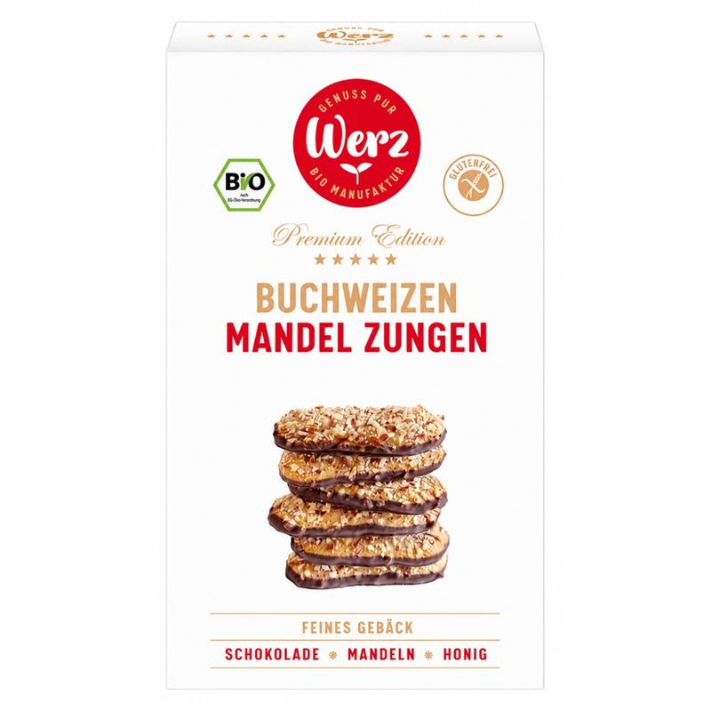 Naturkornmühle Werz Buchweizen Mandel Zungen mit Schokolade, glfr, BIO - Produktbild