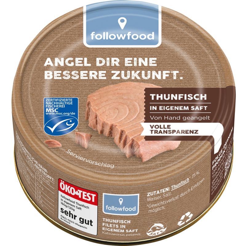 followfood MSC Thunfisch Filets (Katsuwonus pelamis) in eigenem Saft, aus Angelruten-Fischerei - Lithodose - Produktbild