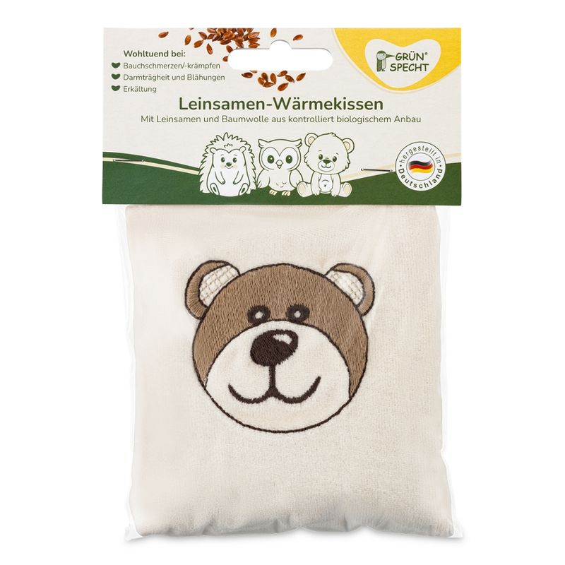 GRÜNSPECHT Naturprodukte GRÜNSPECHT Leinsamen-Wärmekissen Bär mit Bezug für Babys, 13x13 cm, mit Leinsamen und Baumwolle aus kontrolliert biologischem Anbau - Produktbild