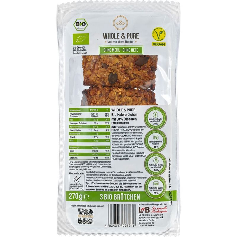 Whole & Pure Bio Whole & Pure Brötchen 3er MAP, vegan - Produktbild