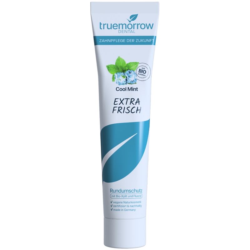 truemorrow Zahnpasta "Cool Mint", Vegane Naturkosmetik-Zahnpasta: Karies Rundumschutz mit Fluorid & Bio-Xylit. Zertifizierte Naturkosmetik, nachhaltige Verpackung & made in Germany. Geschmacksrichtung: Cool Mint - Produktbild