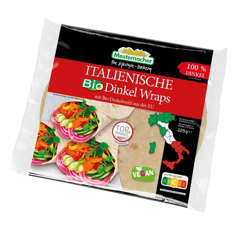 Mestemacher GmbH Italienische Bio Dinkel Wraps 3 Stck./225 g - Produktbild