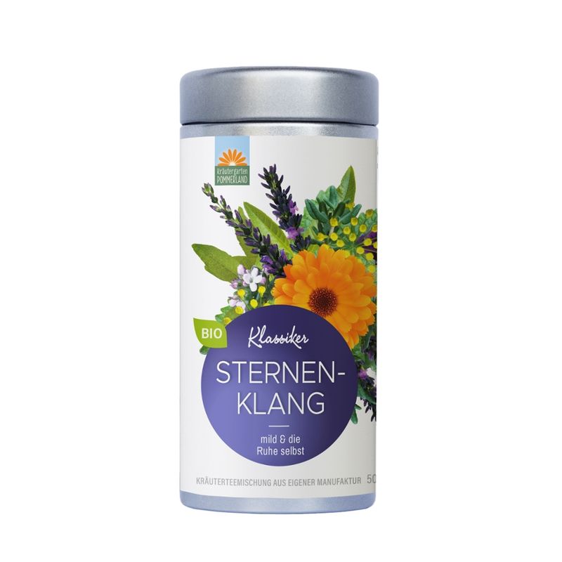 Kräutergarten Pommerland Sternenklang, ausbalancierender Bio-Abendtee in der Vorratsdose - Produktbild