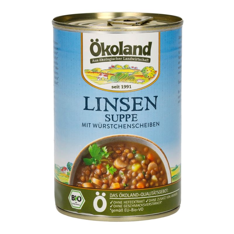 ÖKOLAND Linsensuppe mit Würstchenscheiben - Produktbild