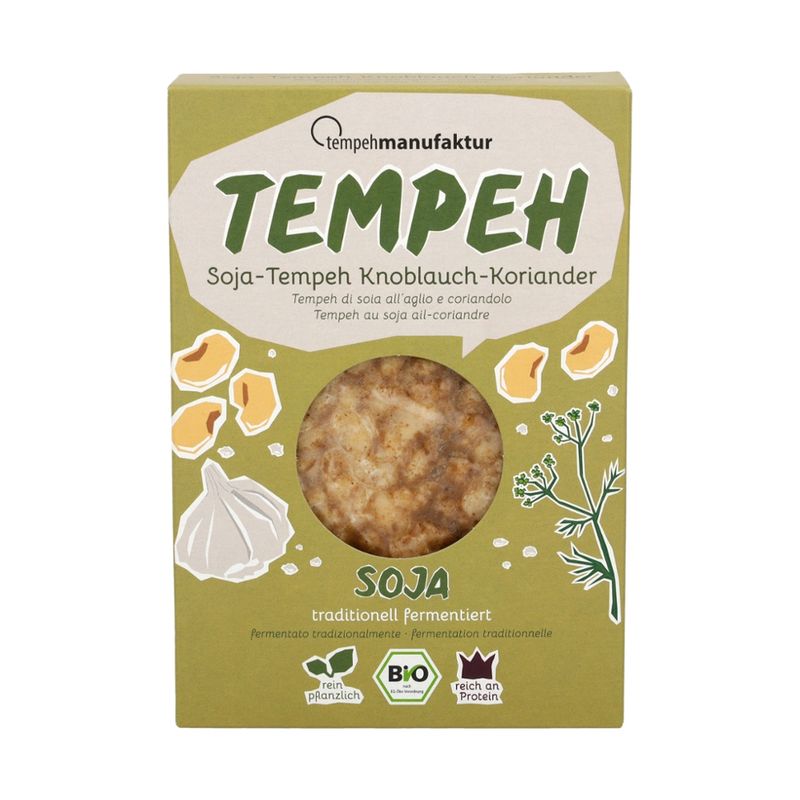 tempehmanufaktur  Tempeh Knoblauch-Koriander - Tempeh aus Sojabohnen, herzhaft lecker mariniert - Produktbild