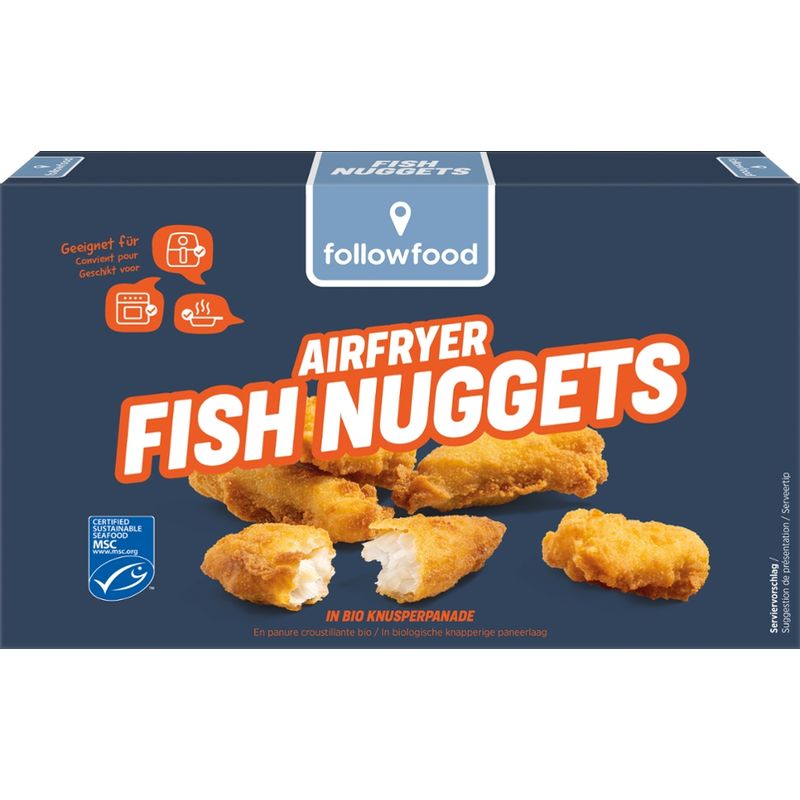 followfood MSC Alaska-Seelachs Filetstücke, praktisch grätenfrei, in Bio Panade, vorfrittiert, tiefgekühlt. - Produktbild