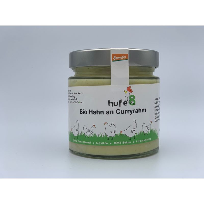 hufe8 Bio Demeter Hahn an Curryrahm, Glas, 380 ml - Produktbild