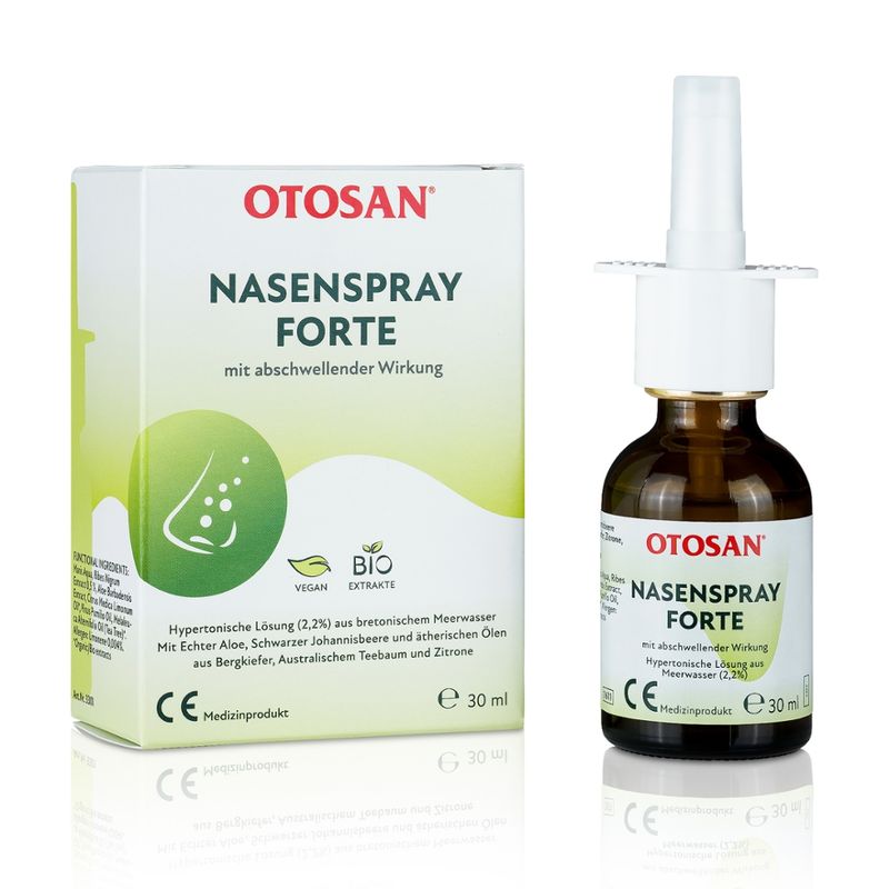 otosan OTOSAN Nasenspray 30 ml ist ein natürliches Nasenpspray aus Pflanzenextrakten, das gezielt zum Einsatz gegen eine verstopfte Nase konzipiert wurde. - Produktbild