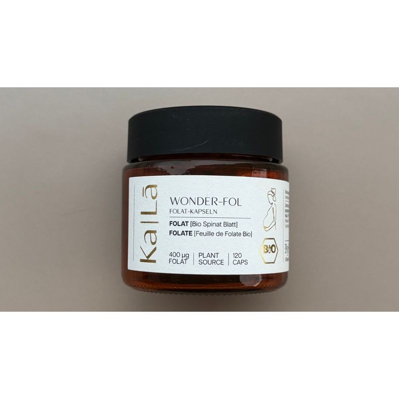 Ka Lā organics WONDER_FOL 🌿 Folat aus Bio-Spinat Kapseln 4-Monats-Packung, Bio von Anfang an. Enthält von Natur aus das biologisch aktive 5-MTHF. Anstelle von synthetischer Folsäure. Für: Kinderwunsch & Schwangerschaft. 100% Natur. Einziger Füllstoff: Bio-Akazienfaser. - Produktbild