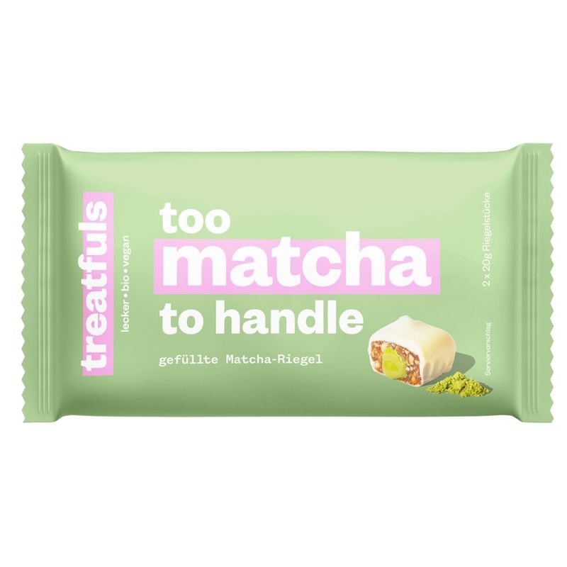 treatfuls BIO-RIEGEL MIT CASHEW-MATCHA FÜLLUNG UND WEIßEM KAKAOBUTTERHALTIGEM ÜBERZUG MIT SÜBUNGSMITTEL - Produktbild