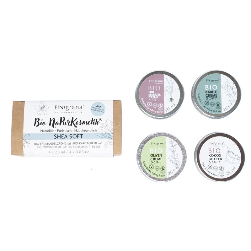 FINigrana® Naturkosmetik FINigrana BIO NaPurKosmetik® Pflegeset "SHEA SOFT" 4x25ml  Bio-Sheabutter trifft Bio-Hautöl - Produktbild