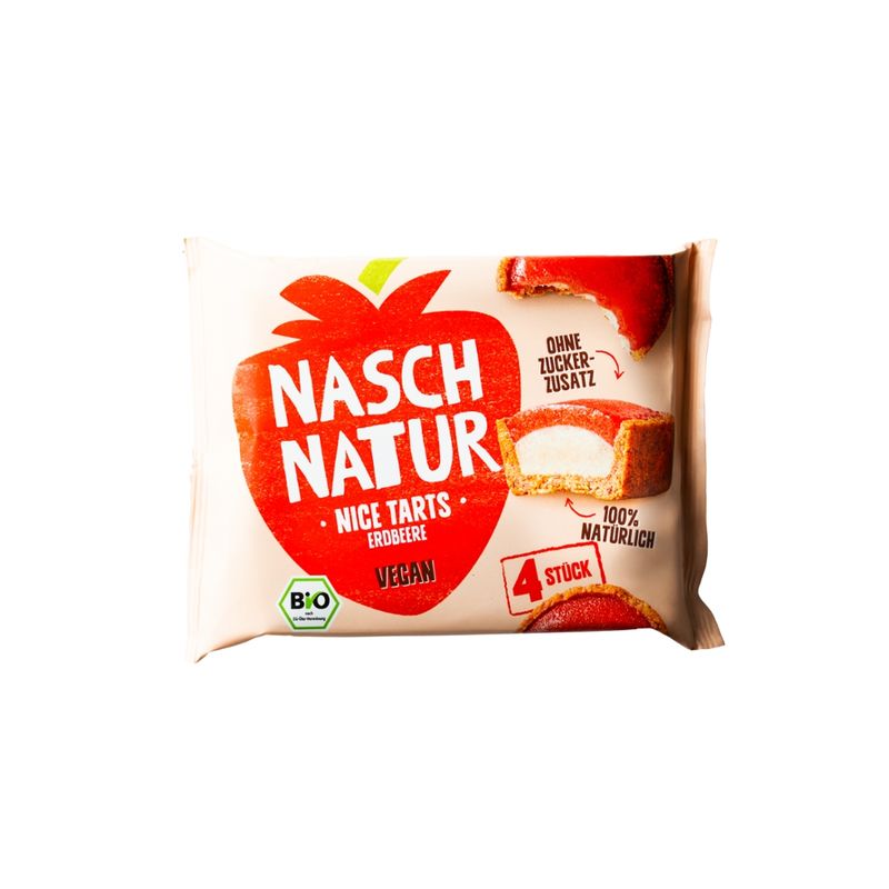 NaschNatur Bio NiceTart Erdbeer-Cashew - tiefgefrorenes Eis-Törtchen auf pflanzlicher Basis, nur mit Datteln gesüßt - Produktbild
