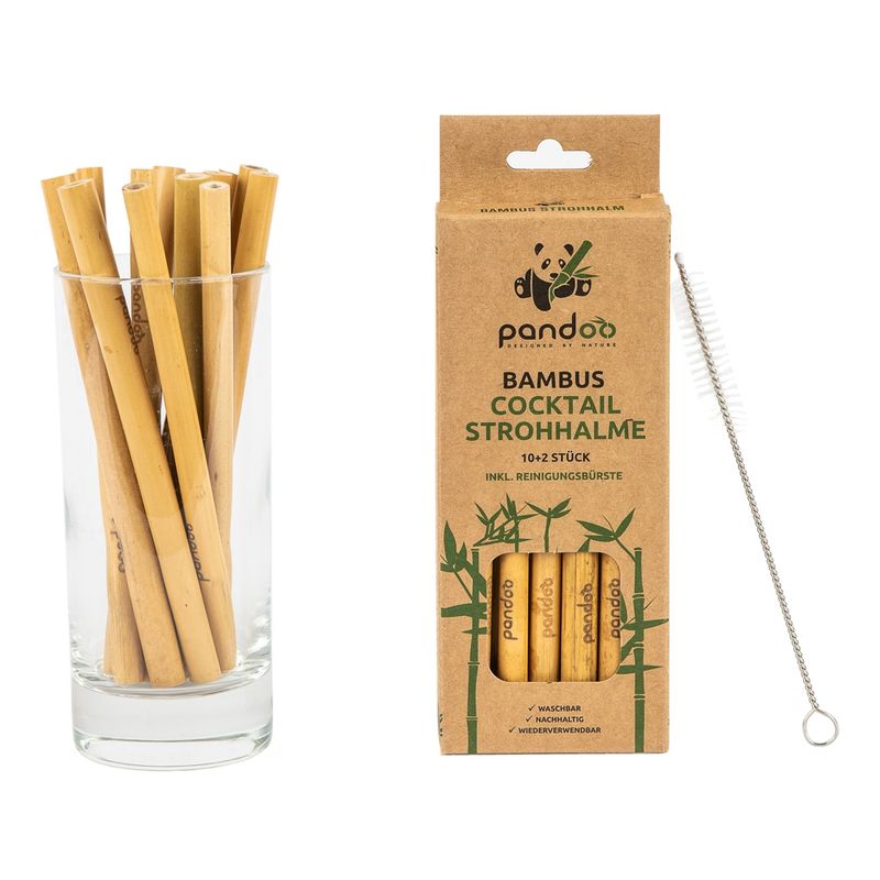 pandoo pandoo Bambus Cocktail-Strohhalme - vollständig aus organischem Material hergestellt, sind unsere praktischen Bambusstrohhalme die umweltschonende Alternative zu Papier-, Edelstahl- und Plastikstrohhalmen, wiederverwendbar und kompostierbar - Produktbild