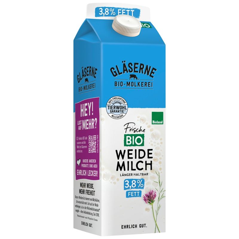 Gläserne Molkerei GM Bio ESL Weidemilch 3,8% Fett 1l - Produktbild