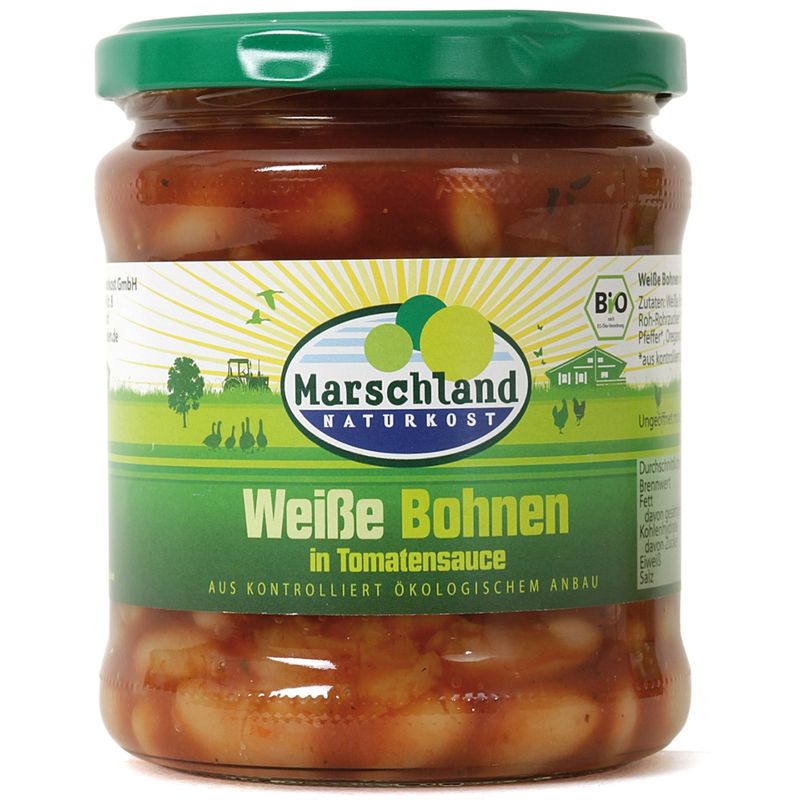 Marschland  Bio-Weiße Bohnen in Tomatensauce 370 ml Gl. MARSCHLAND - Produktbild