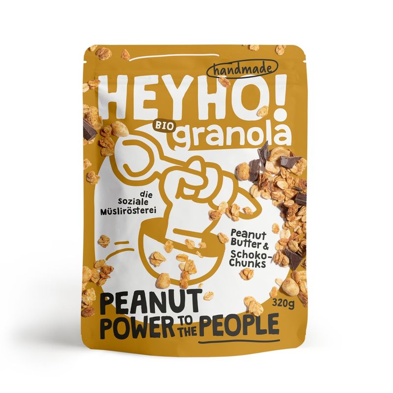 HEYHO Granola Peanut Power to the People Handmade Granola mit Erdnussbutter und Schoko-Chunks - Produktbild