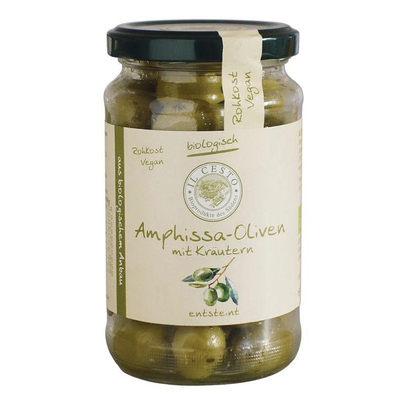 Il Cesto Grüne Amphissa-Oliven mit Kräutern entsteint - Produktbild