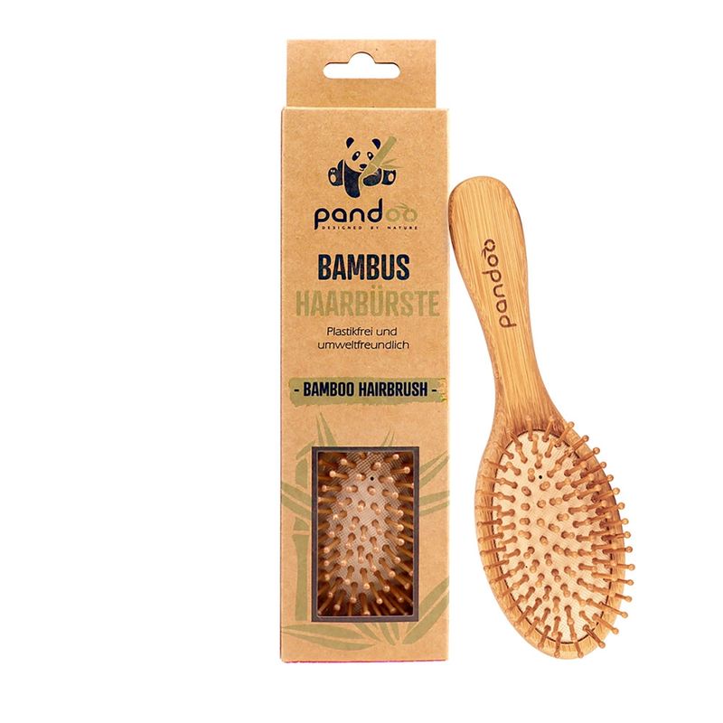 pandoo Ob dünn, kurz, lockig, dick oder lang - unsere vegane Bambushaarbürste von pandoo ist für jedes Haar und für jede Haarlänge geeignet! Das Haar lässt sich ohne Probleme schonend und schnell entwirren ohne sie statisch aufzuladen. - Produktbild