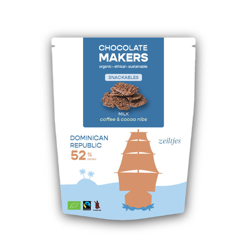 Chocolatemakers Dominikanische Republik Zeiltjes Milch 52% mit Kaffee und Kakaonibs - Produktbild