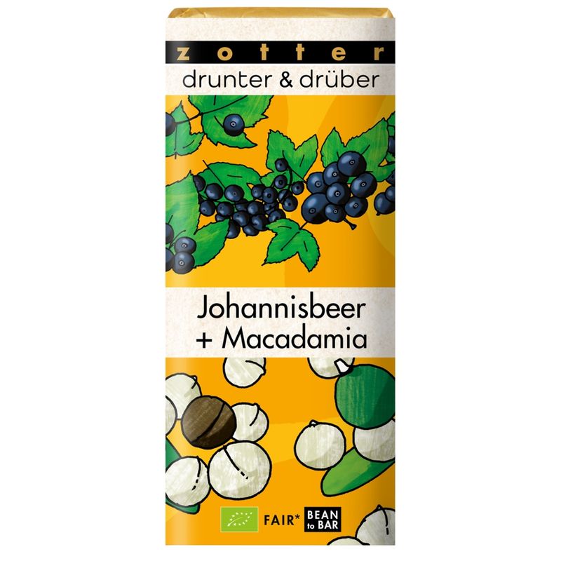 Zotter Schokolade drunter & drüber Johannisbeer + Macadamia - Produktbild