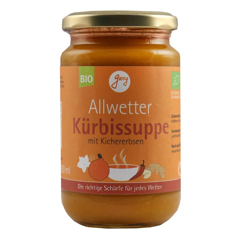 Georg Allwetter-Kürbissuppe mit Kichererbsen, mit Chili und Ingwer, vegan, scharf, für jedes Wetter Bio - Produktbild