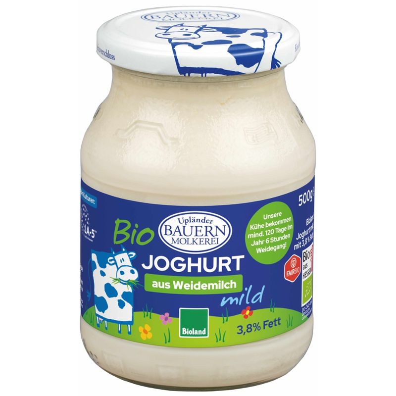 Upländer Bauernmolkerei Bioland Naturjoghurt mild 3,8% Glas - Produktbild