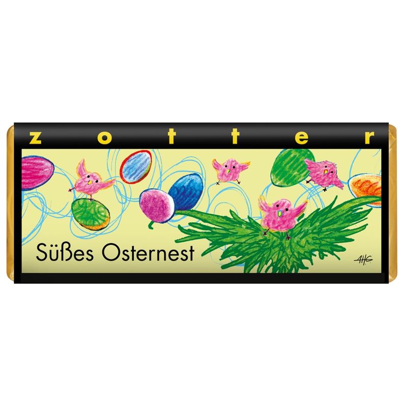 Zotter Schokolade Süßes Osternest -  Himbeer-Karamell mit Fruchtnougat - Produktbild