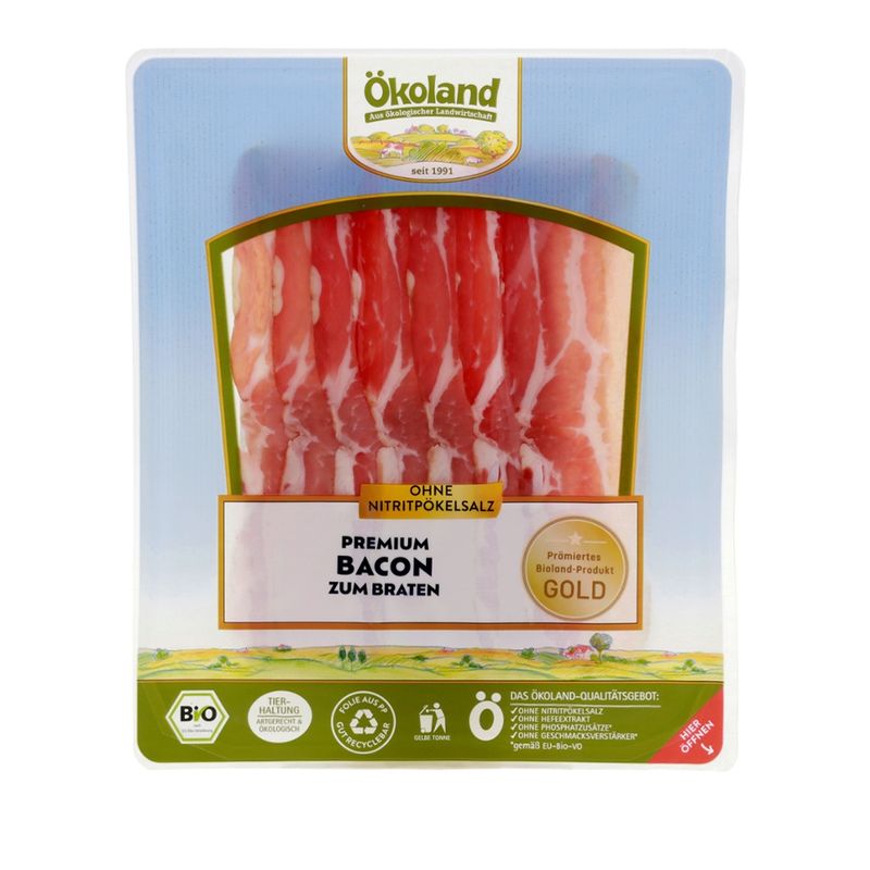 ÖKOLAND Premium Bacon luftgetrocknet & fein geräuchert, über 2 Monate gereift - Produktbild